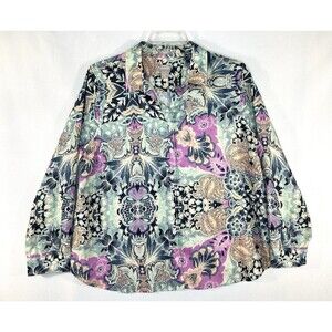 Chicos Linen Shirt Button Up Women's No Iron Tropical Fresh Chic Coral Size 3